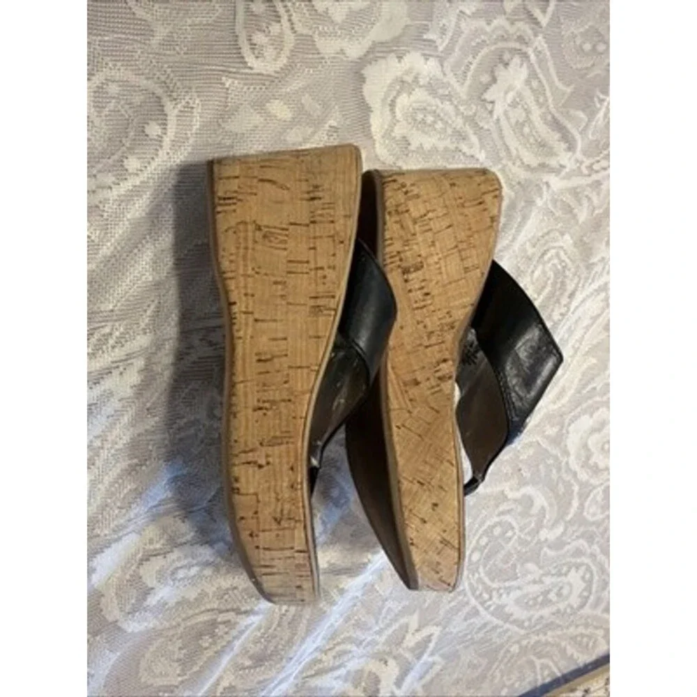 Sam Edelman Womens Ruth Sandals Size 6M Black Leather Thong Cork Wedge Platform